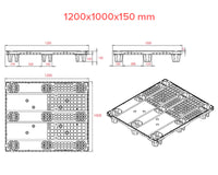 Plastikinės paletės 1200x1000x150 mm techninis brėžinys